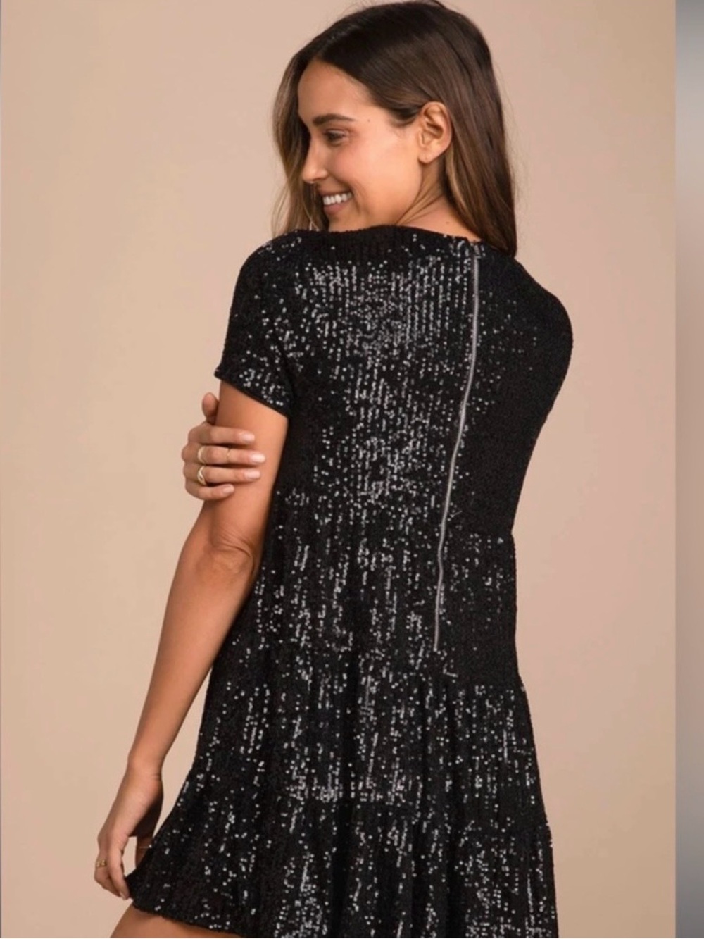 Lulus taking a shine Black Sequin Short Sleeve Swing Dress - Picture 4 of 4